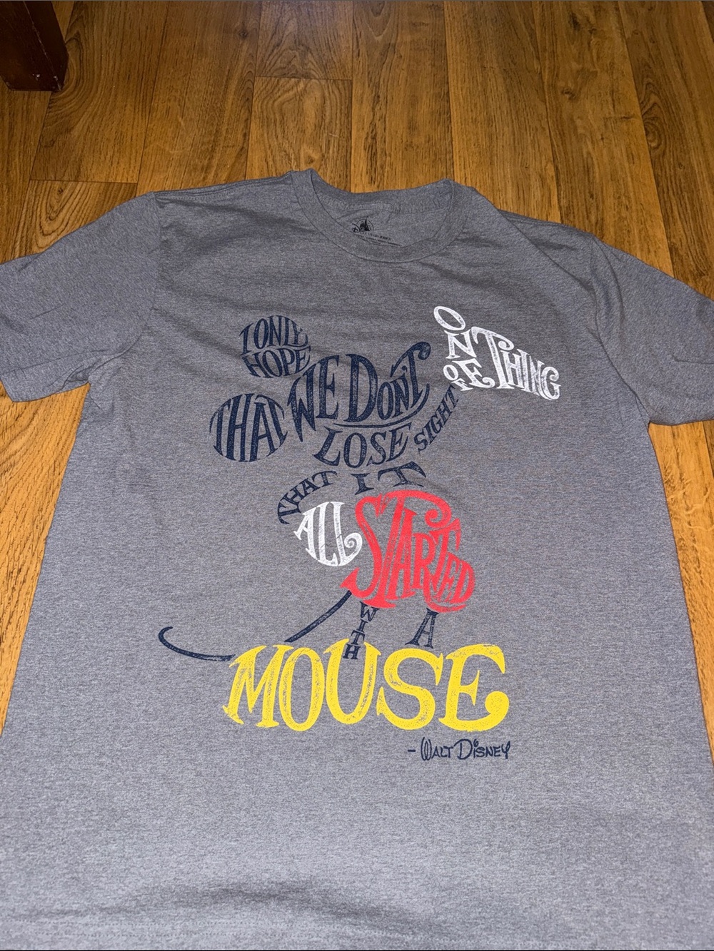 Disney Men's Gray Graphic 'Mouse' Quote Tee with Multicolor Print